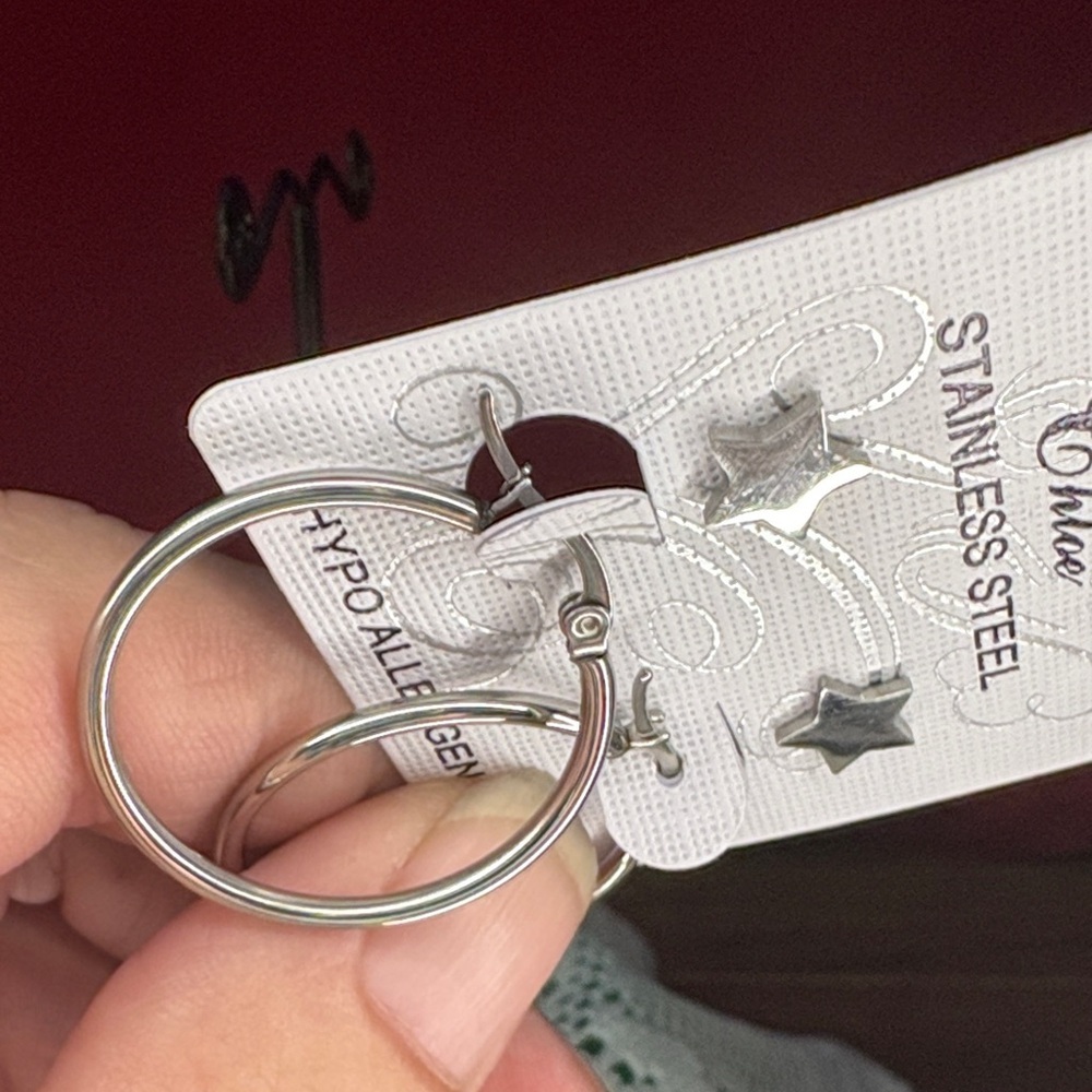 Chloe Silver Hoops and Green Star Earrings - Picture 3 of 3